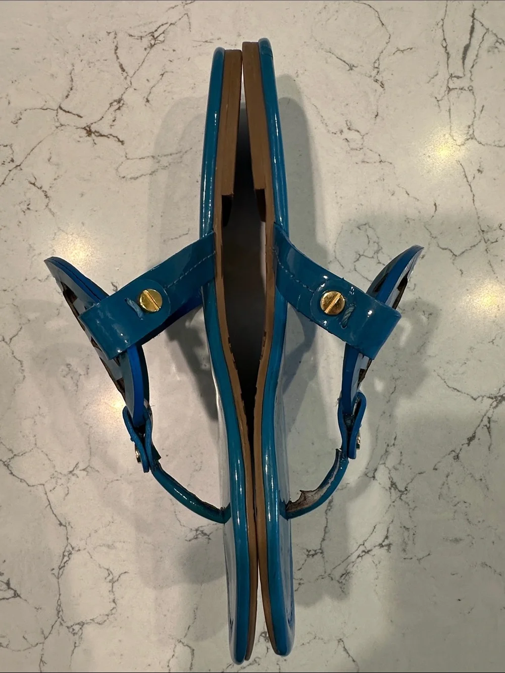 Tory Burch Miller Teal Blue Green Patent Sandals Size 7